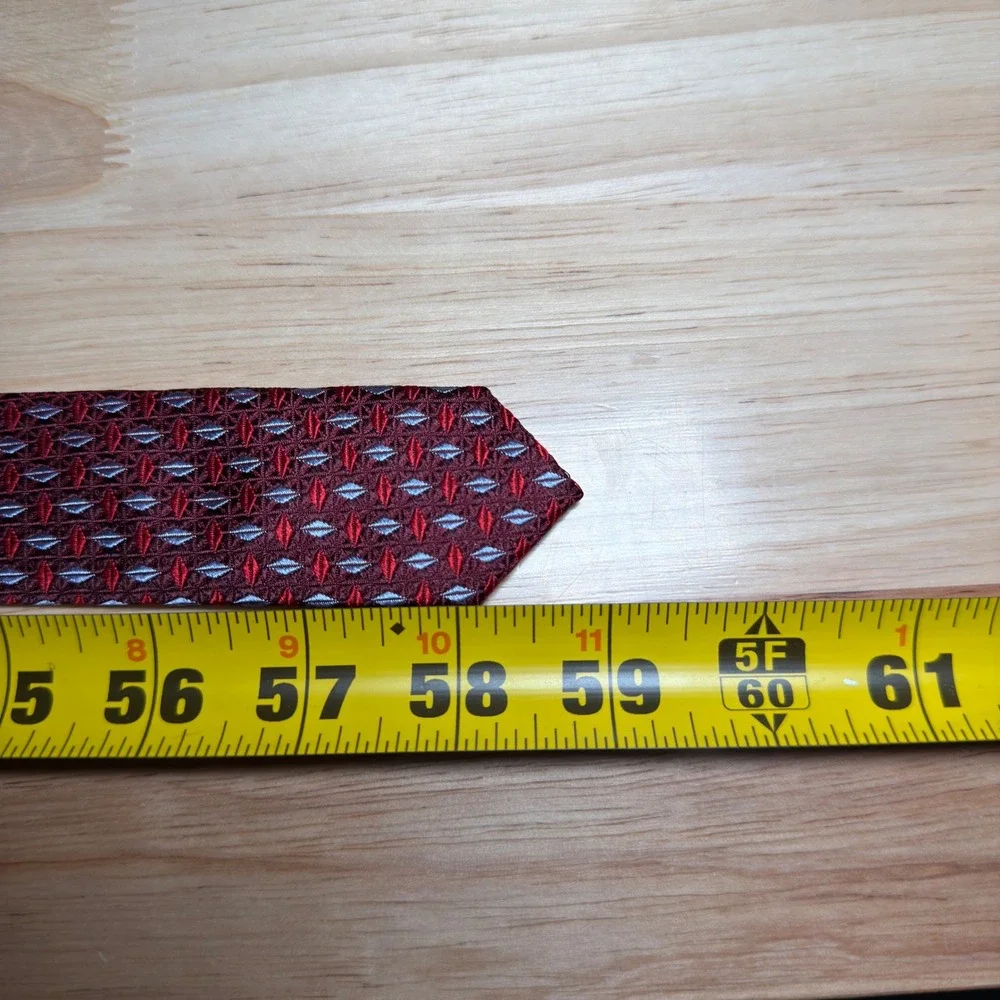 Jos. A. Bank Necktie Mens One Size Burgundy Geometric Silk Executive Collection